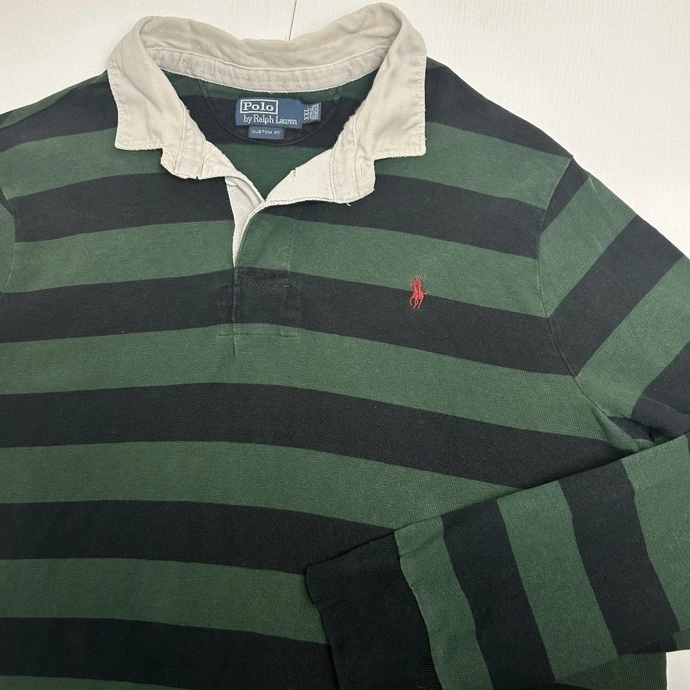 Vintage Men's Polo Ralph Lauren Mini Pony Striped Rugby Shirt 90s Cotton Sz 2XL